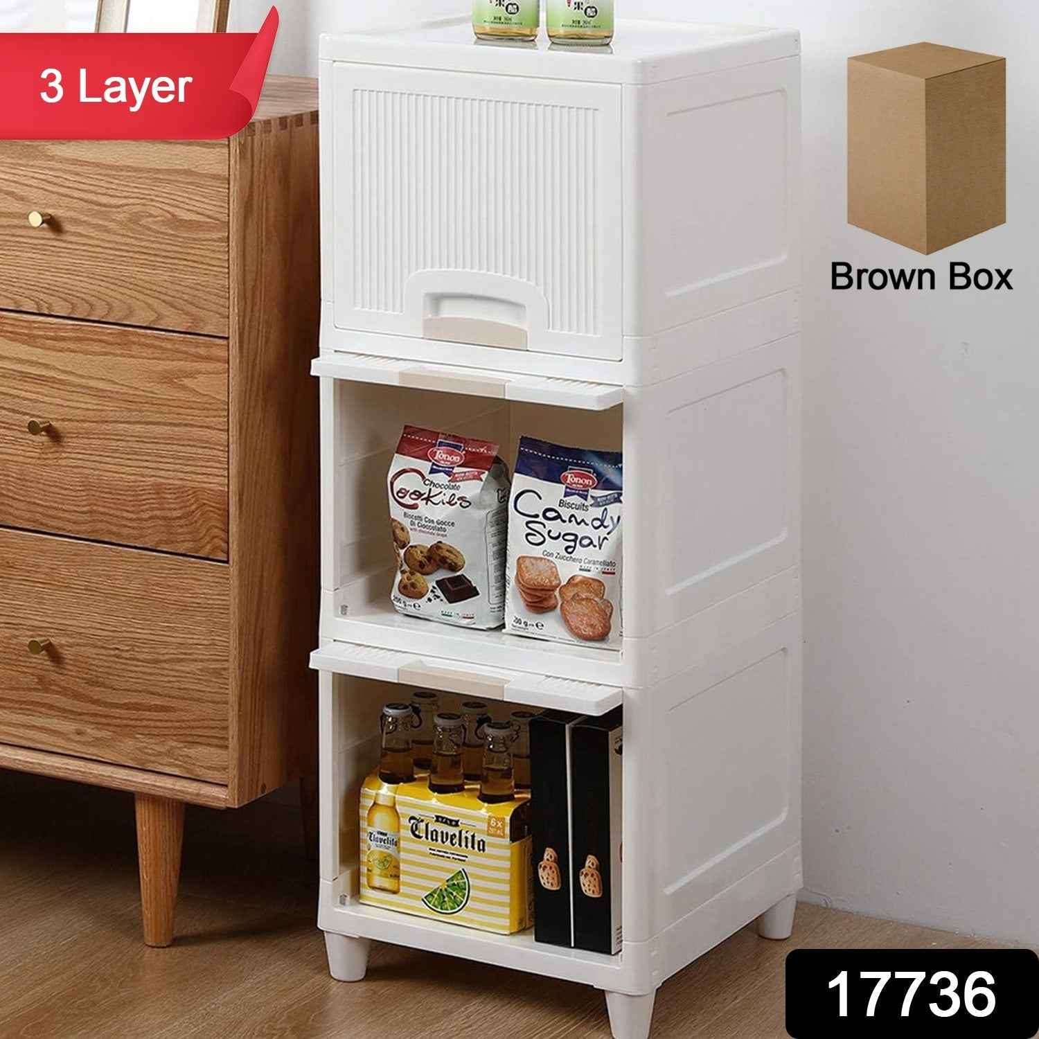Plastic Storage Cabinet – 3-Layer Foldable Organizer | Organivo