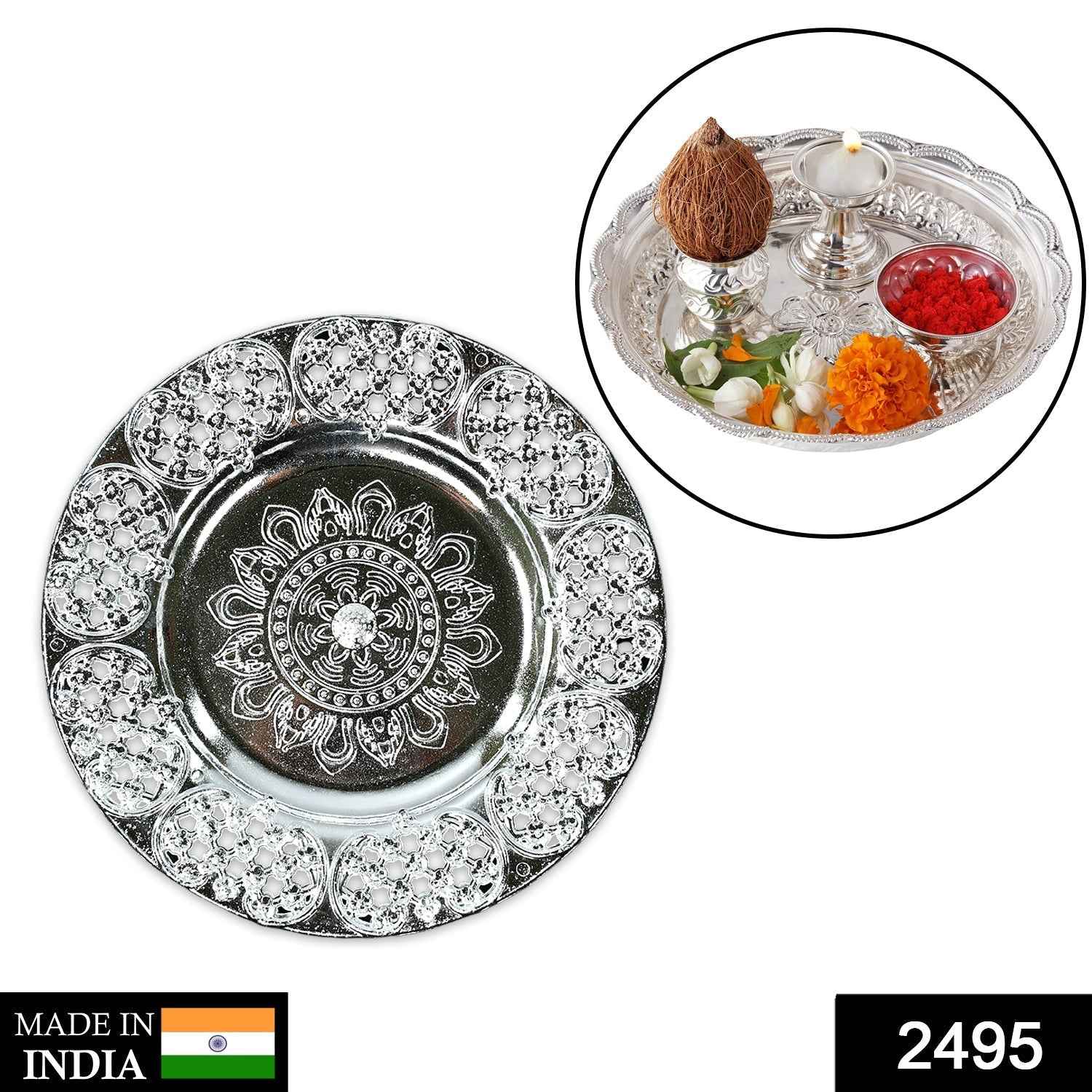 Pooja Thali Set – 8-Inch Plastic Silver Color for Festivals | Styleva