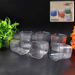 Transparent Diamond Plastic Glass Set – 6 Pieces with Tray