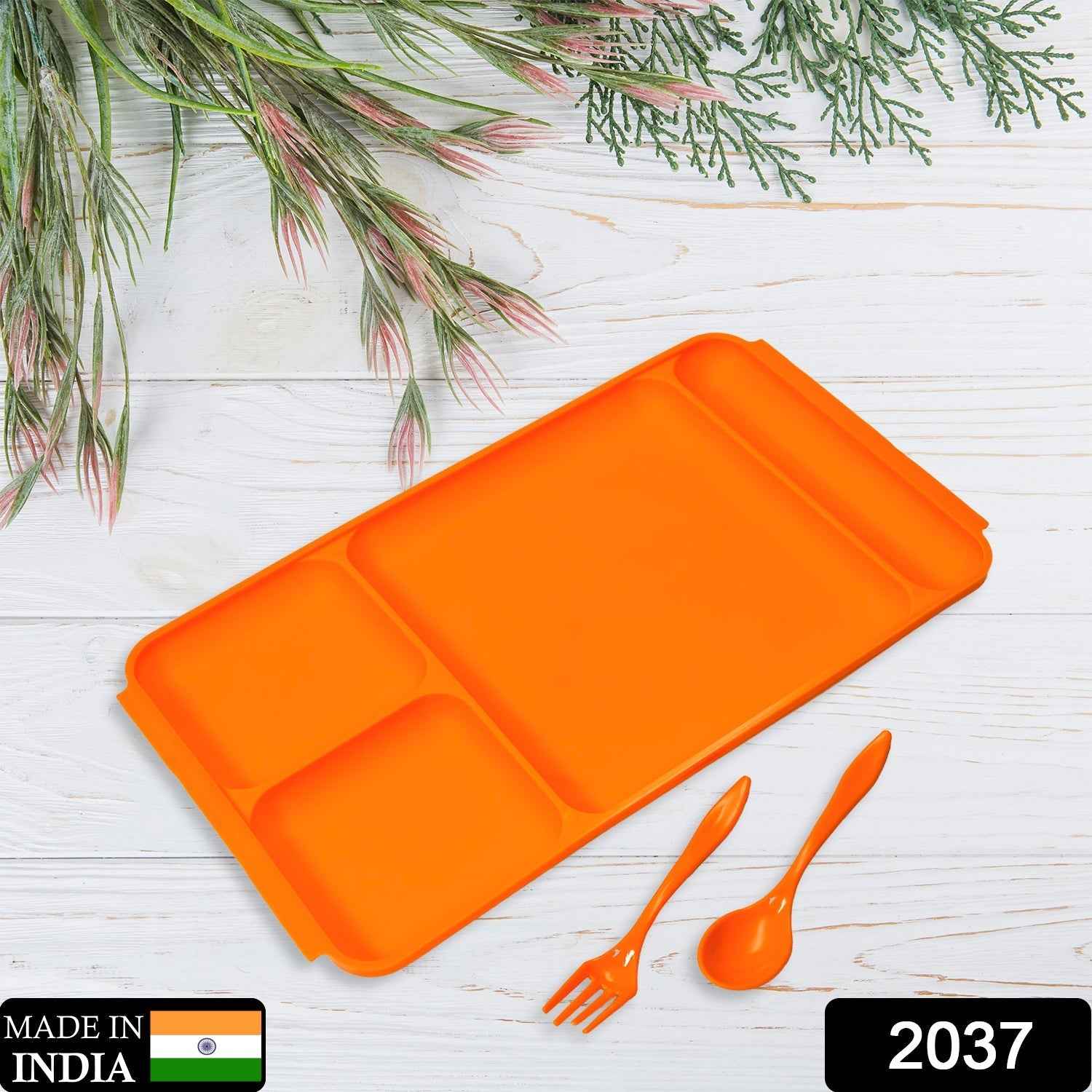 4-Compartment Plate – Plastic Dinner Set with Spoon & Fork |