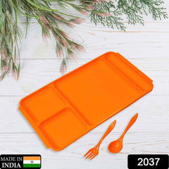 4-Compartment Plate – Plastic Dinner Set with Spoon & Fork |