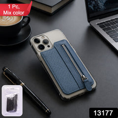 Phone wallet case featuring strong adhesive back and secure zipper compartment.
