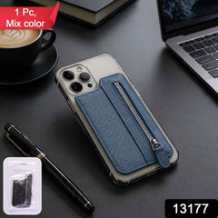 Phone wallet case featuring strong adhesive back and secure zipper compartment.