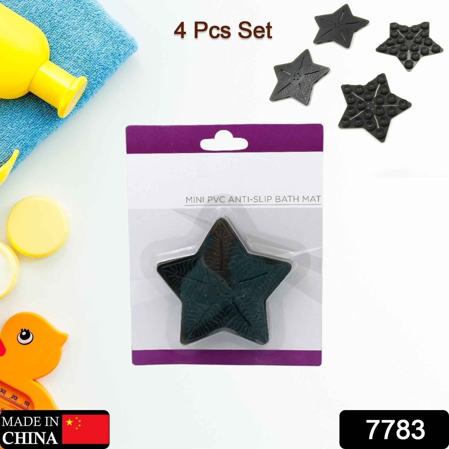 Kids Anti-Slip Bath Mat – Star Shaped PVC | 4 Pc Set by CrystalWash