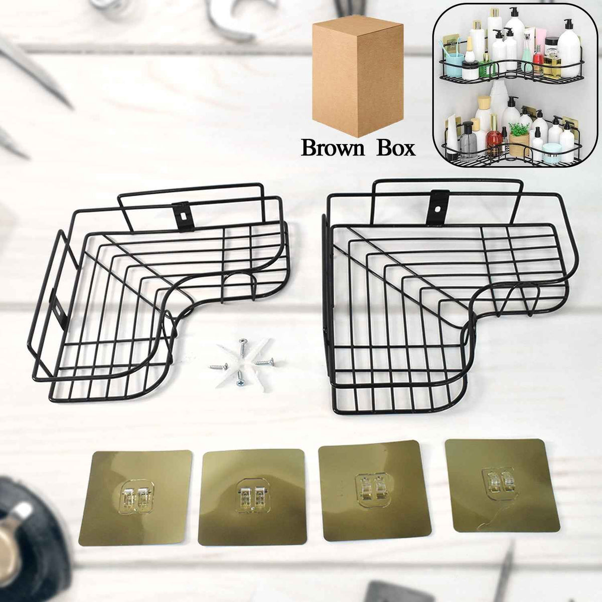 Metal Shower Shelf 2-Pack – Rustproof No-Drill Corner Organizer