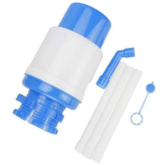 Manual water dispenser with hand press pump for bottled water, suitable for home or office use.