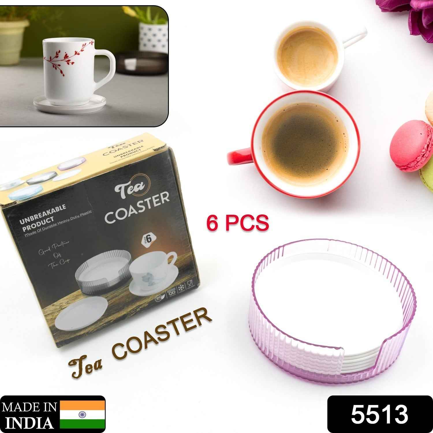 Plastic Coasters Set of 6 – Spill Protection for Tables | Tidy Table