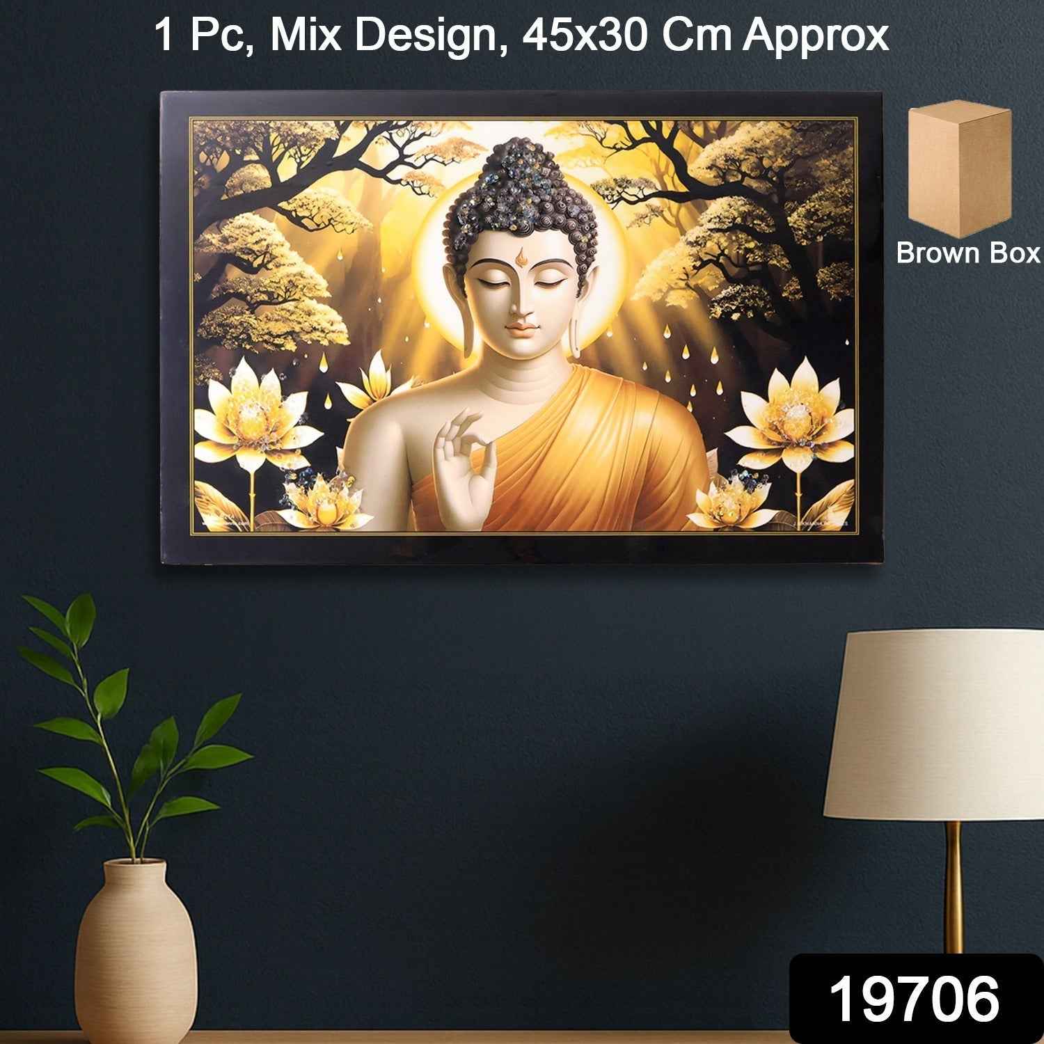 Lord Buddha Wall Painting – Spiritual Decor with Wooden Frame