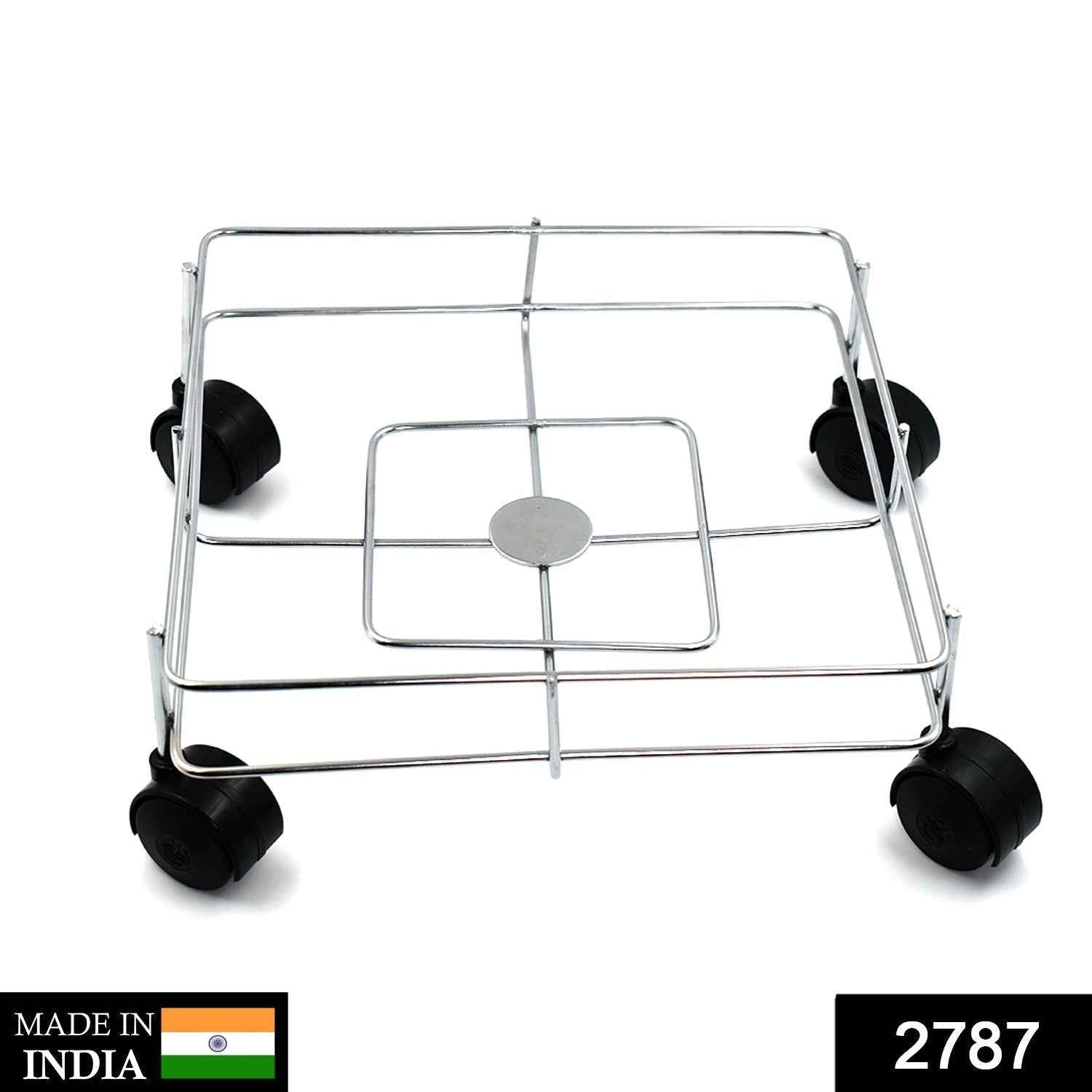 Empty square stainless steel oil stand showcasing its sleek and compact design.