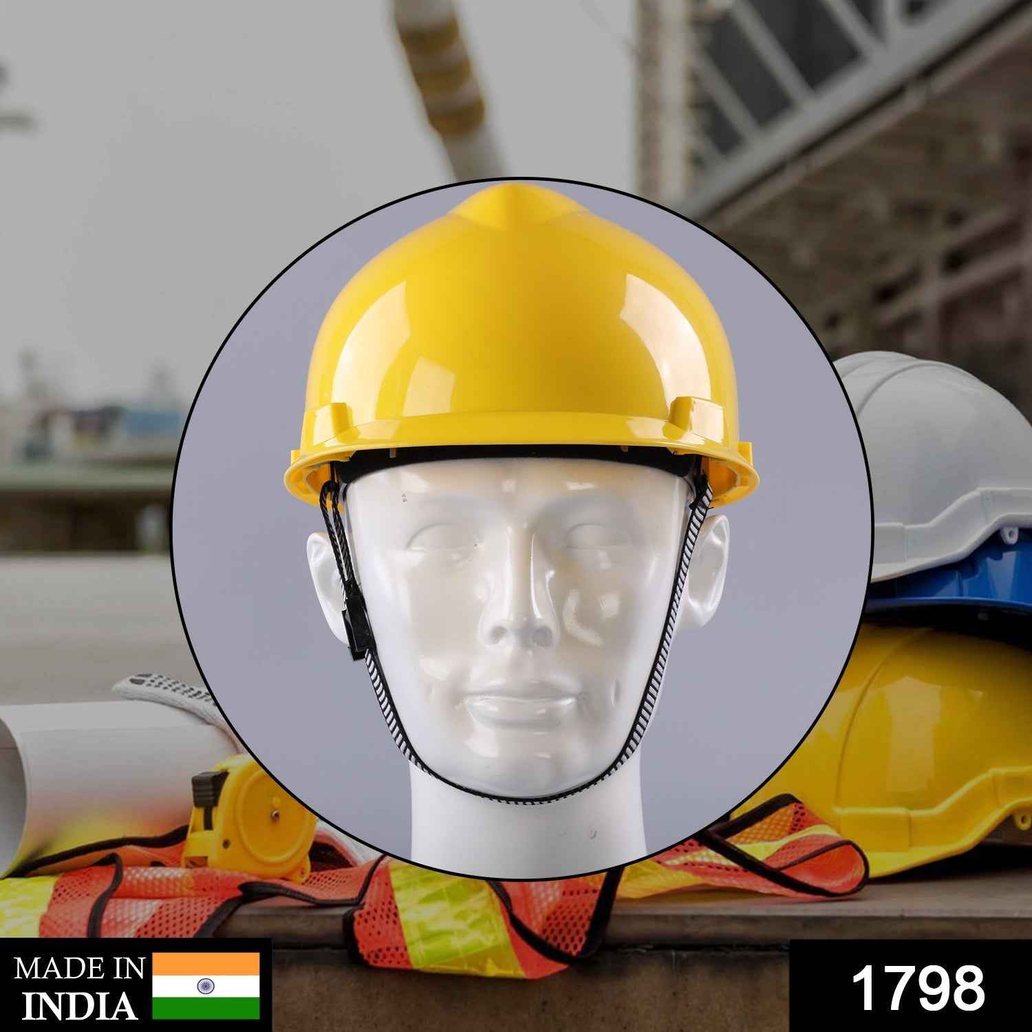 Industrial Safety Helmet – Yellow Plastic, Adjustable | BoltForce