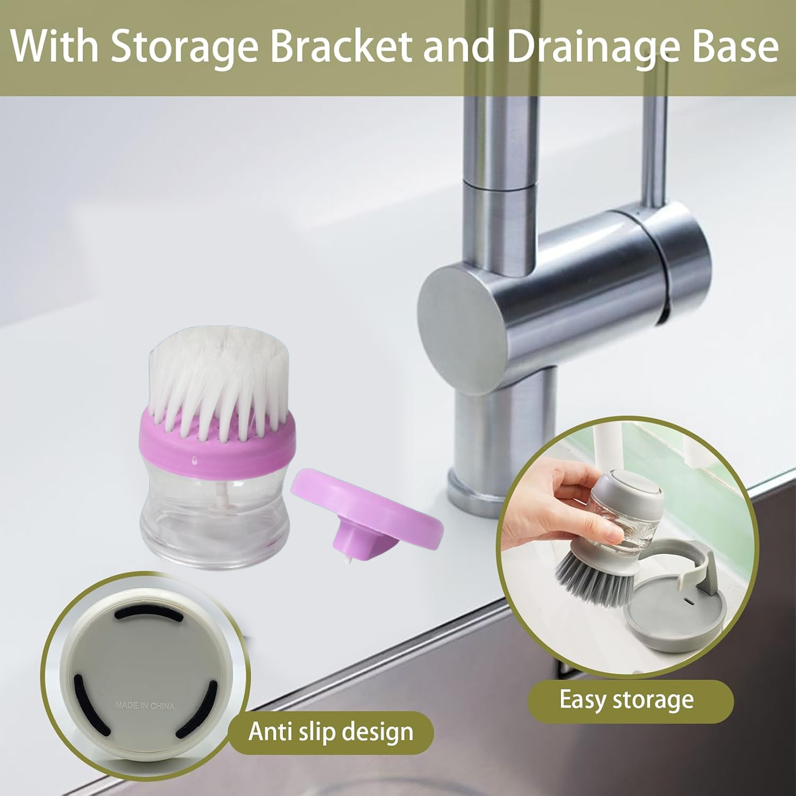 Wash Basin Brush with Soap Dispenser – Efficient Multicolor Cleaner | VelvetBubbles