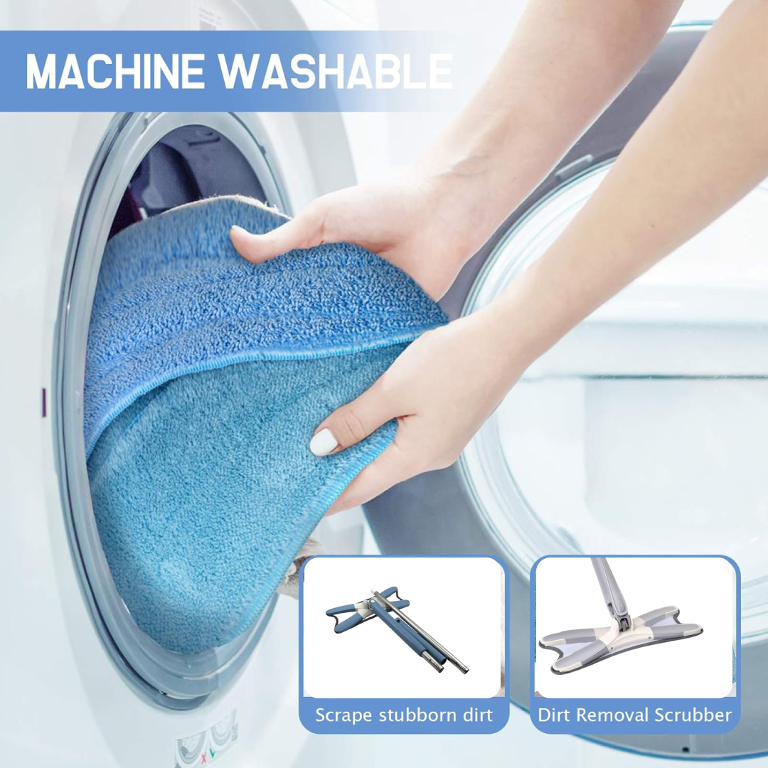 Flat Mop – 360° Rotating Head, Easy Squeeze | Velvet Wipe