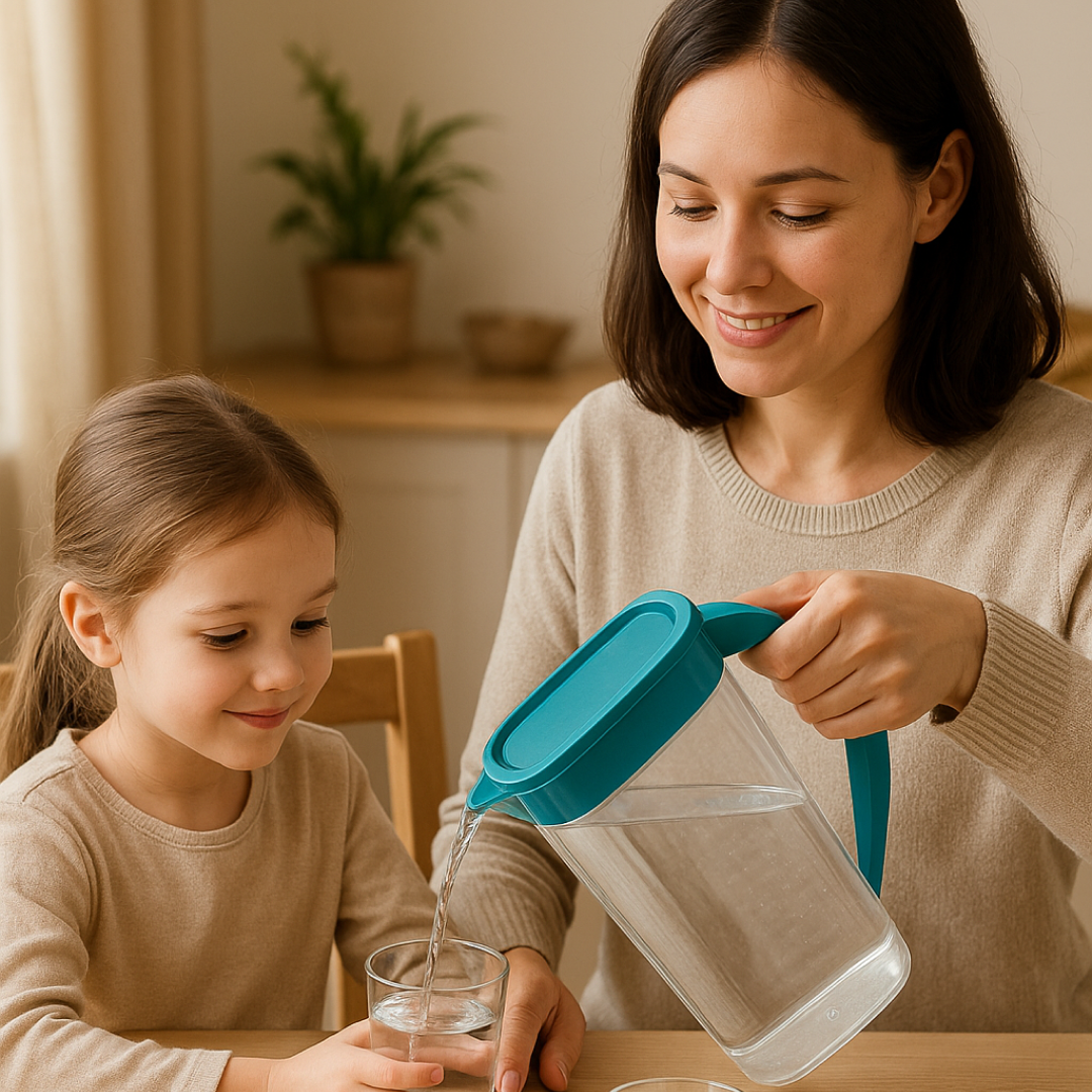Plastic Jug with 6 Glass Set – 1.5L Unbreakable & Elegant