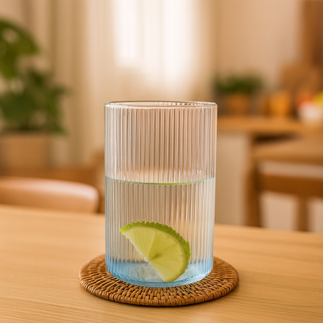 Plastic Glass Set – 6 Tall Ribbed 300ml Unbreakable Glasses