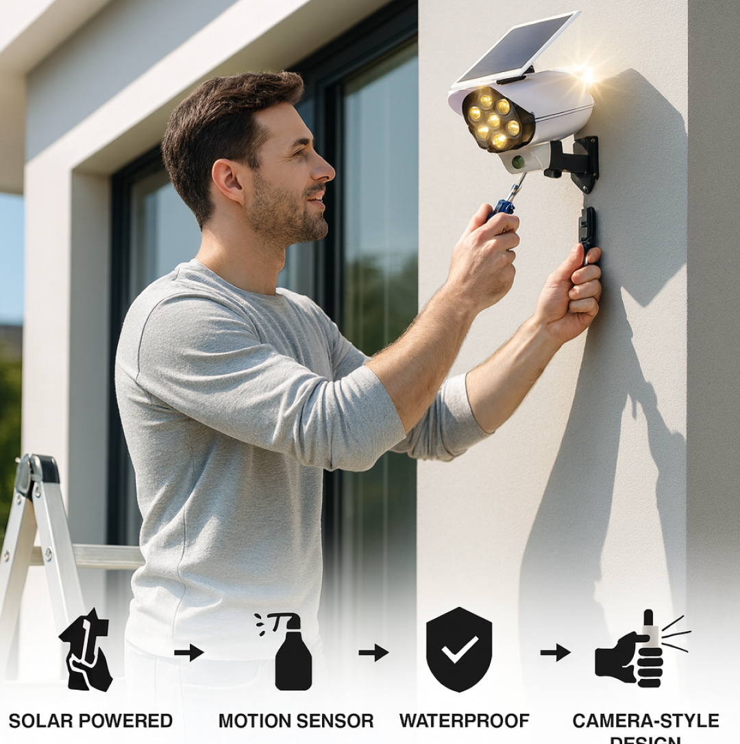 Solar Security Camera Light – Dummy Motion Sensor for Outdoor Safety | AutoSafeo