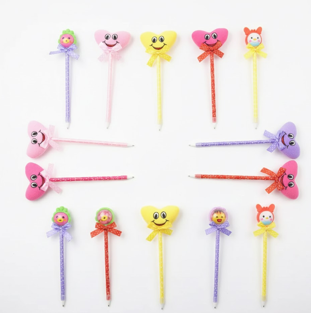 Cartoon Ballpoint Pens – 12-Pack Heart & Rattle Design | InkGlow