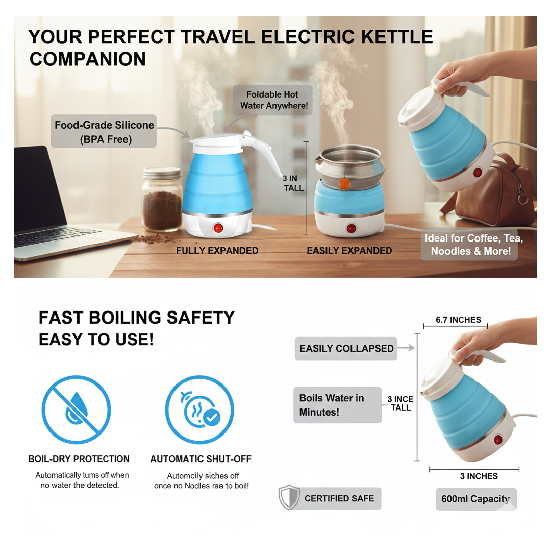 Foldable Electric Kettle – Portable 0.6L Travel Boiler | Siplix