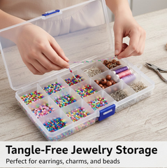 Jewellery Organizer Box – 15-Grid Clear Plastic with Dividers |