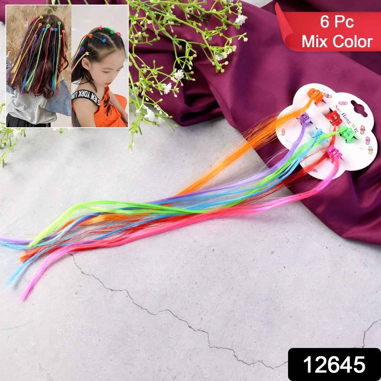 Kids Hair Extensions – 6 Pc Colorful Clip-In Braid Set