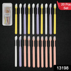 Clear plastic round box containing multiple soft plastic toothbrushes, ideal for travel and organized storage.