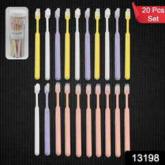 Clear plastic round box containing multiple soft plastic toothbrushes, ideal for travel and organized storage.