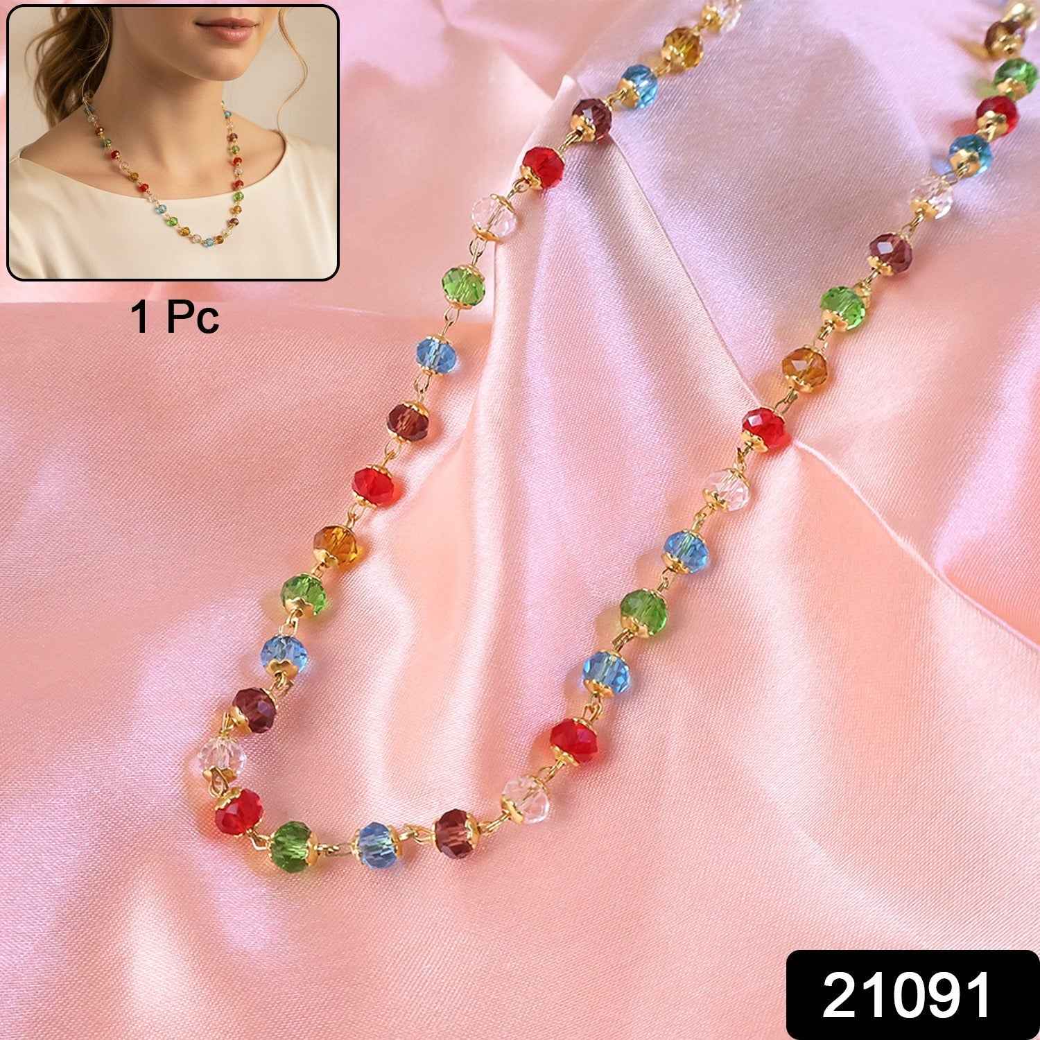 Multicolour Crystal Beaded Necklace – Elegant Lightweight Jewelry