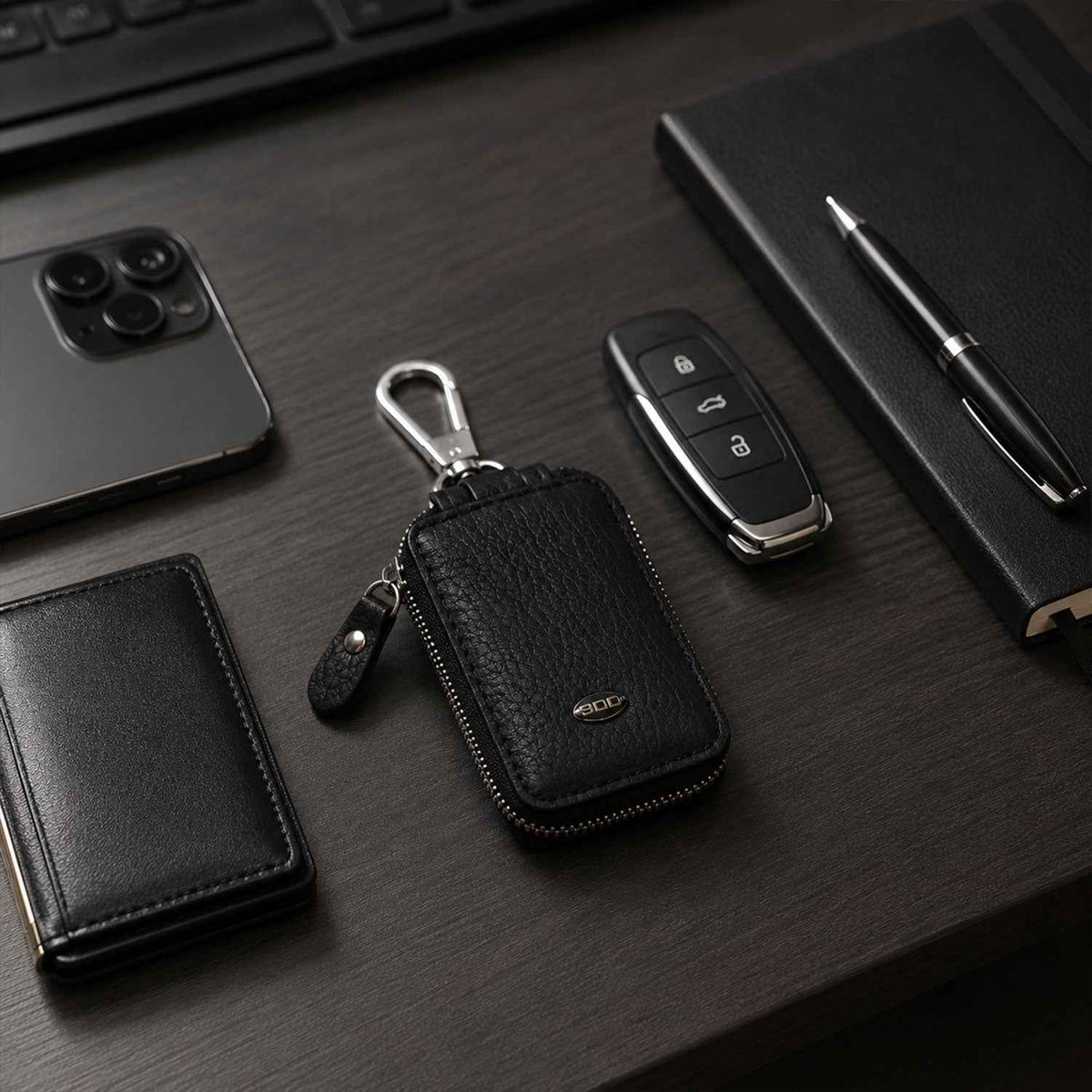 Car Key Case Ð Durable PU Leather with Zipper & Clip