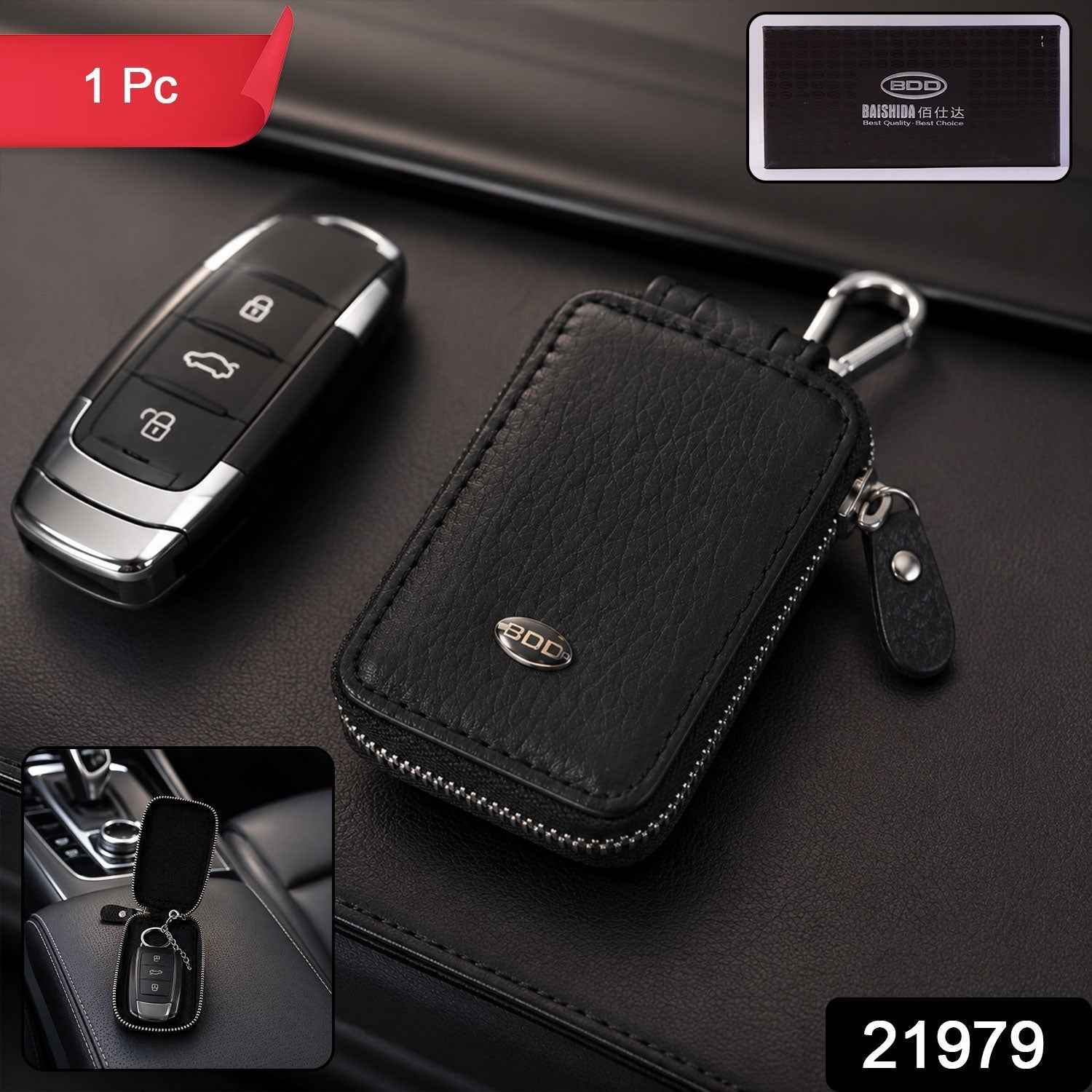Car Key Case Ð Durable PU Leather with Zipper & Clip