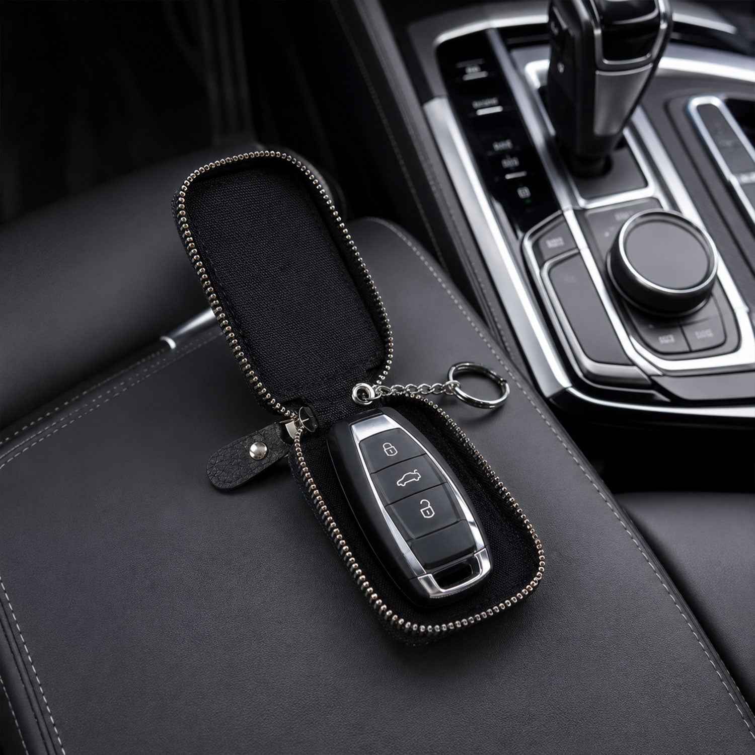 Car Key Case Ð Durable PU Leather with Zipper & Clip