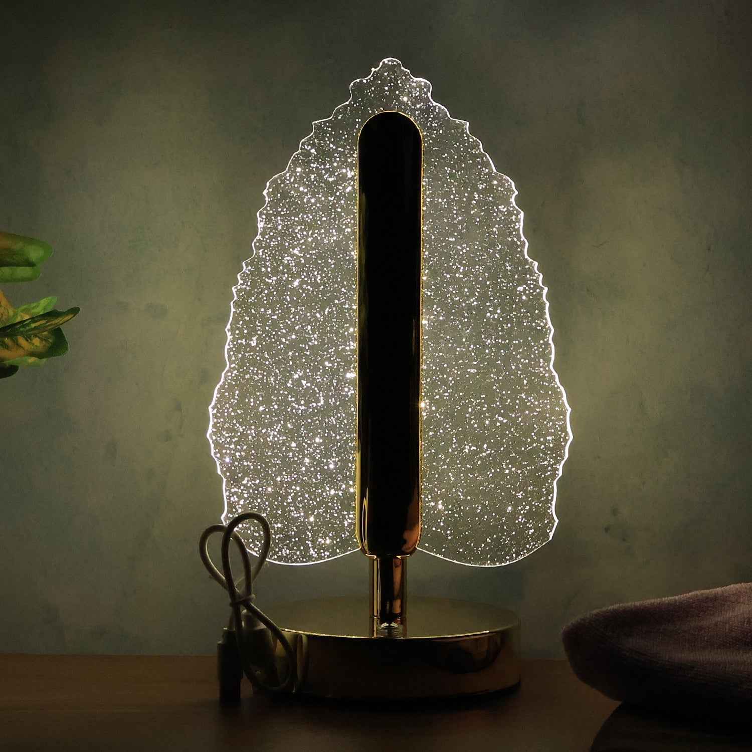 LED Crystal Table Lamp – Elegant Leaf Design with USB Power