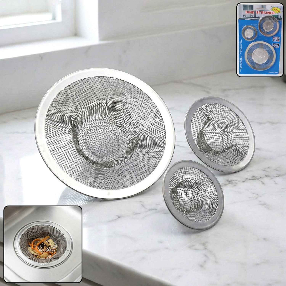 Stainless Steel Sink Drain Strainer Set – Prevents Clogs & Odors