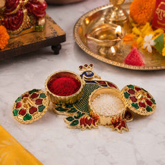 Peacock Kumkum Dani Kankavati Ð Elegant Pooja & Ritual Holder