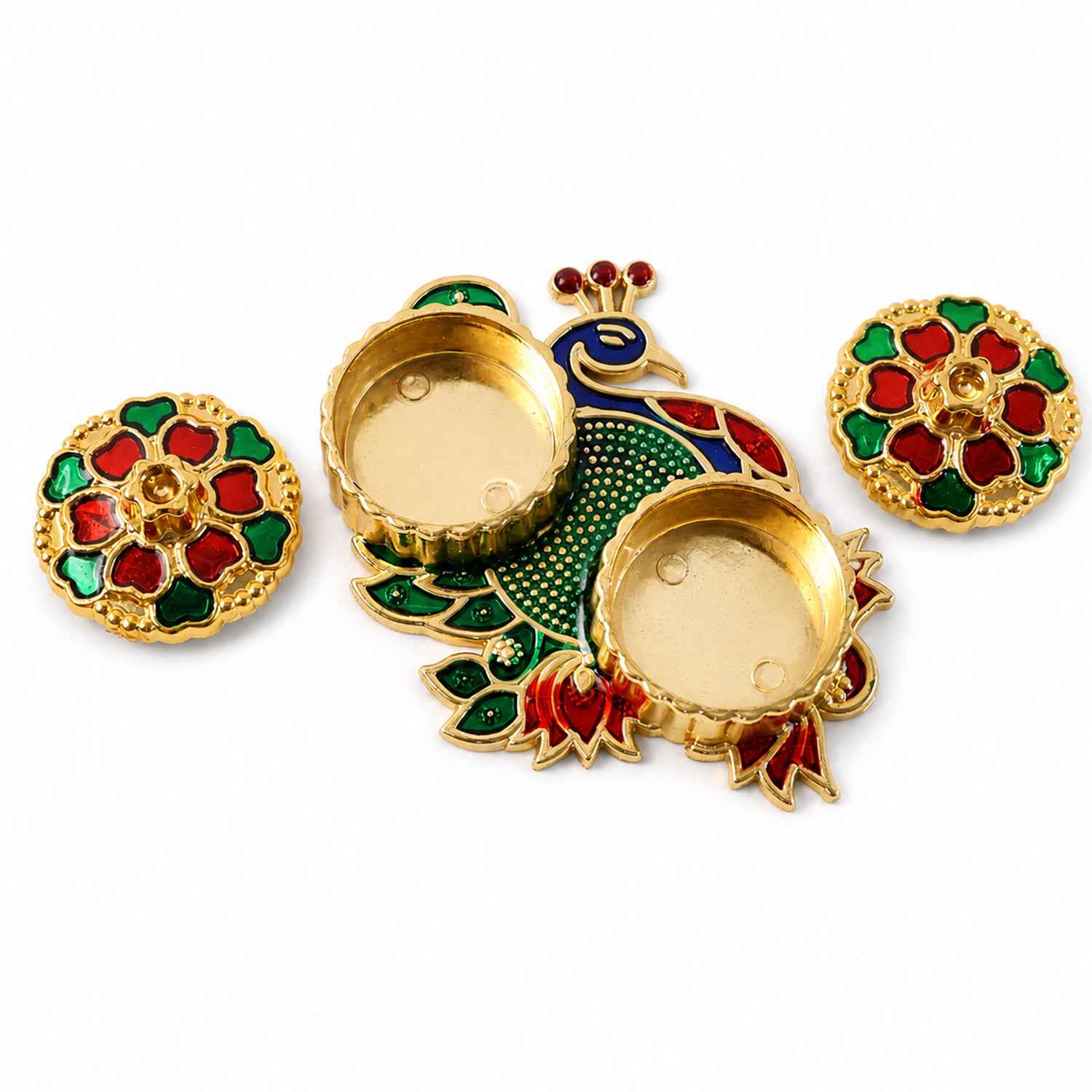 Peacock Kumkum Dani Kankavati Ð Elegant Pooja & Ritual Holder