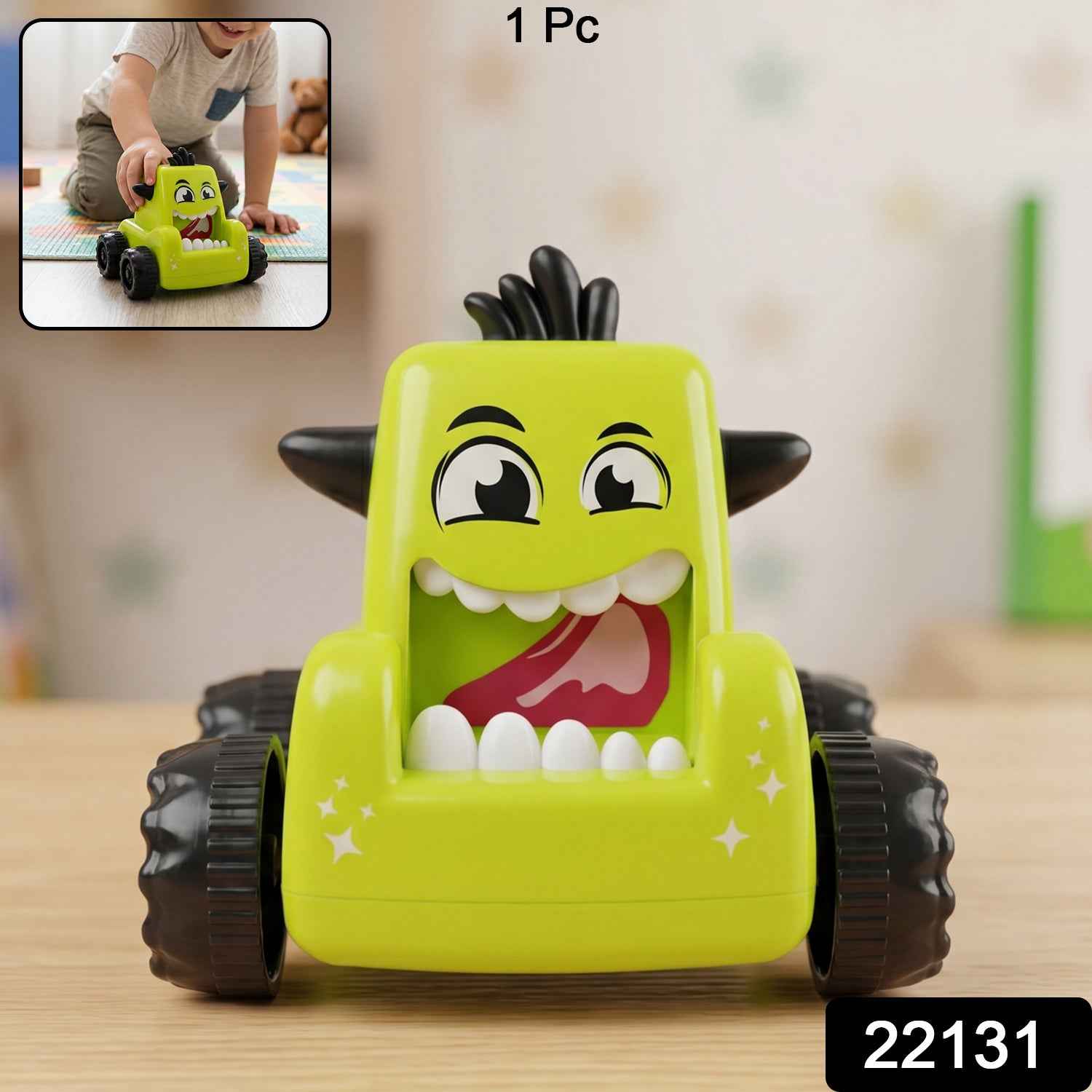 Cartoon Monster Push Back Car Toy for Kids - Eco-Friendly & Durable