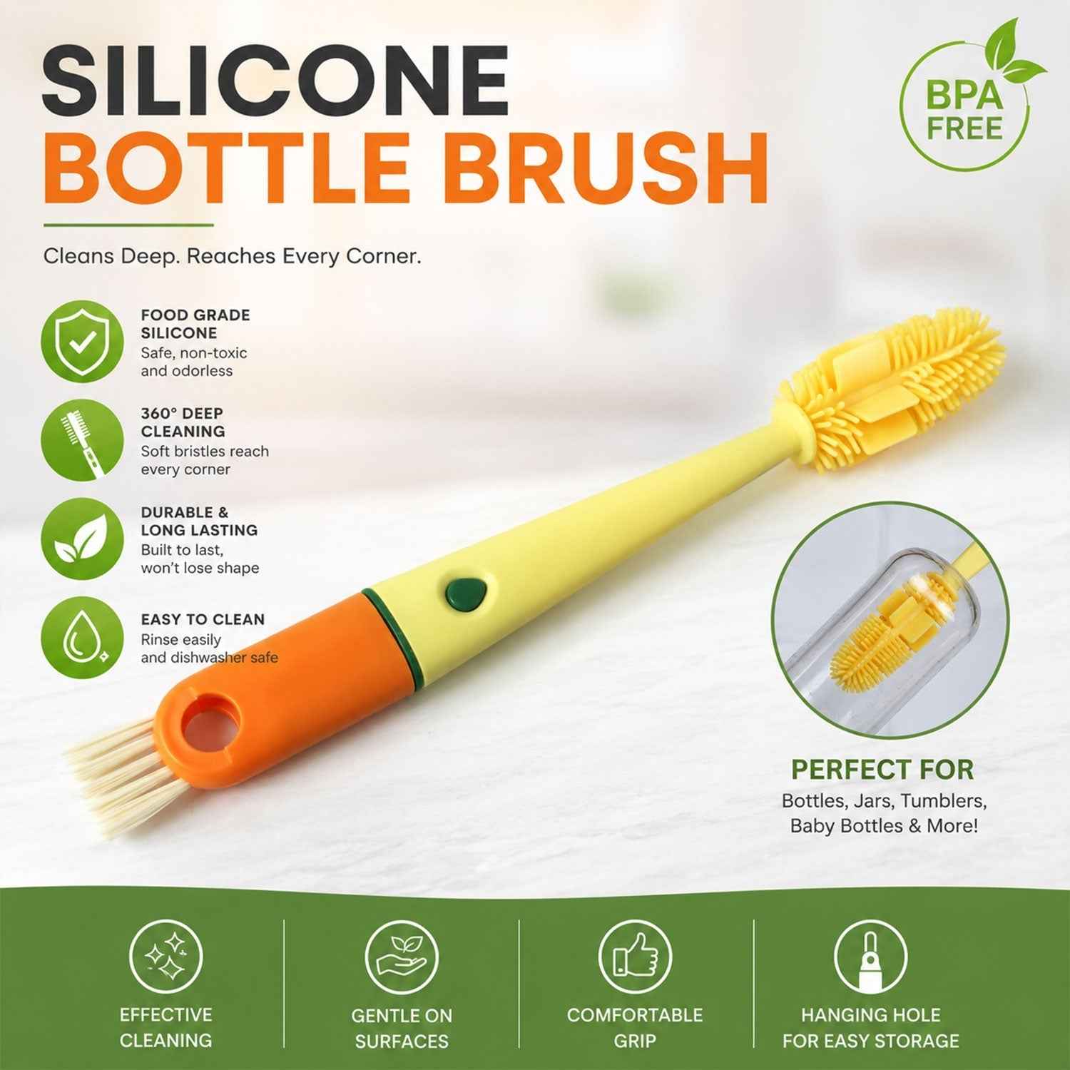 4 in 1 Silicone Bottle Cleaning Brush Ð Hygienic & Reusable