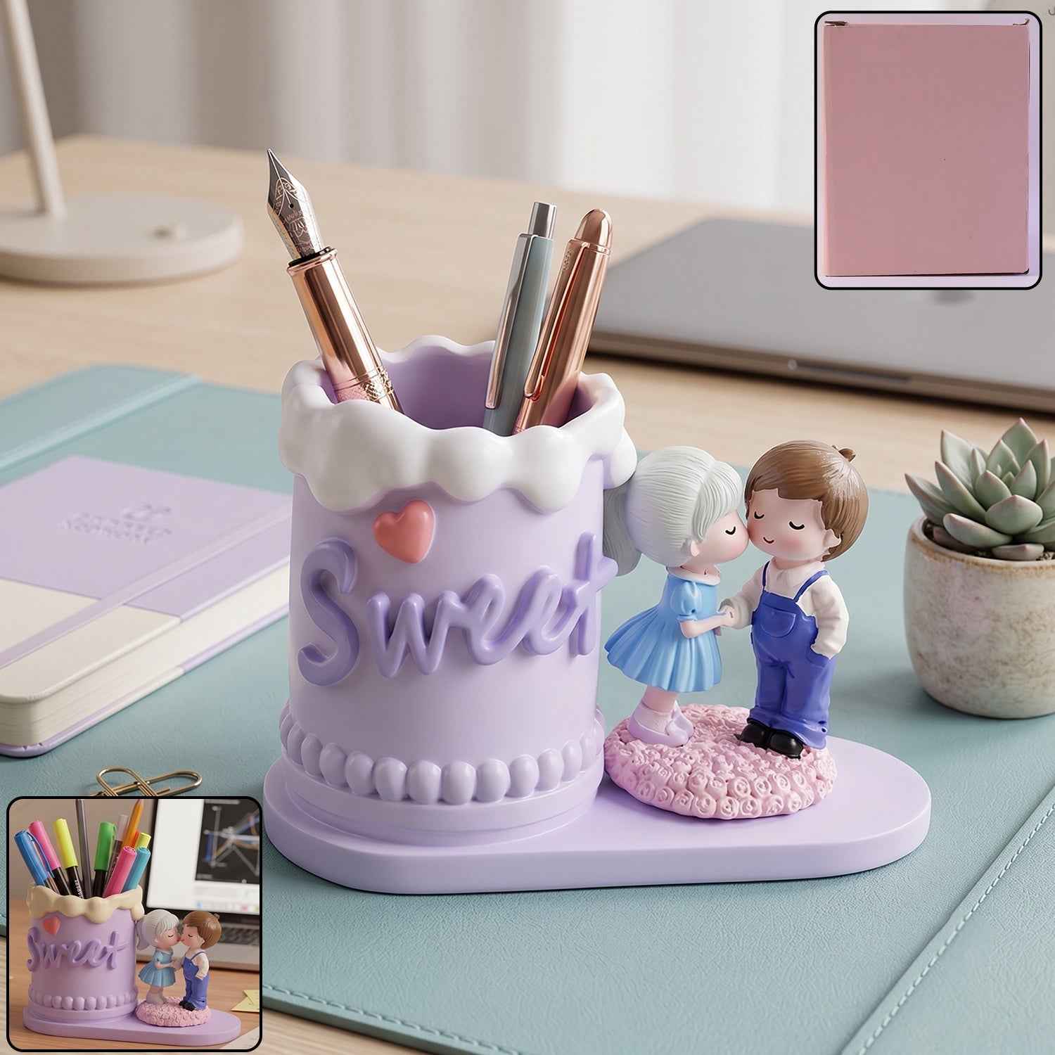Cute Couple Pen Holder Ð Adorable Resin Desk Organizer & Showpiece