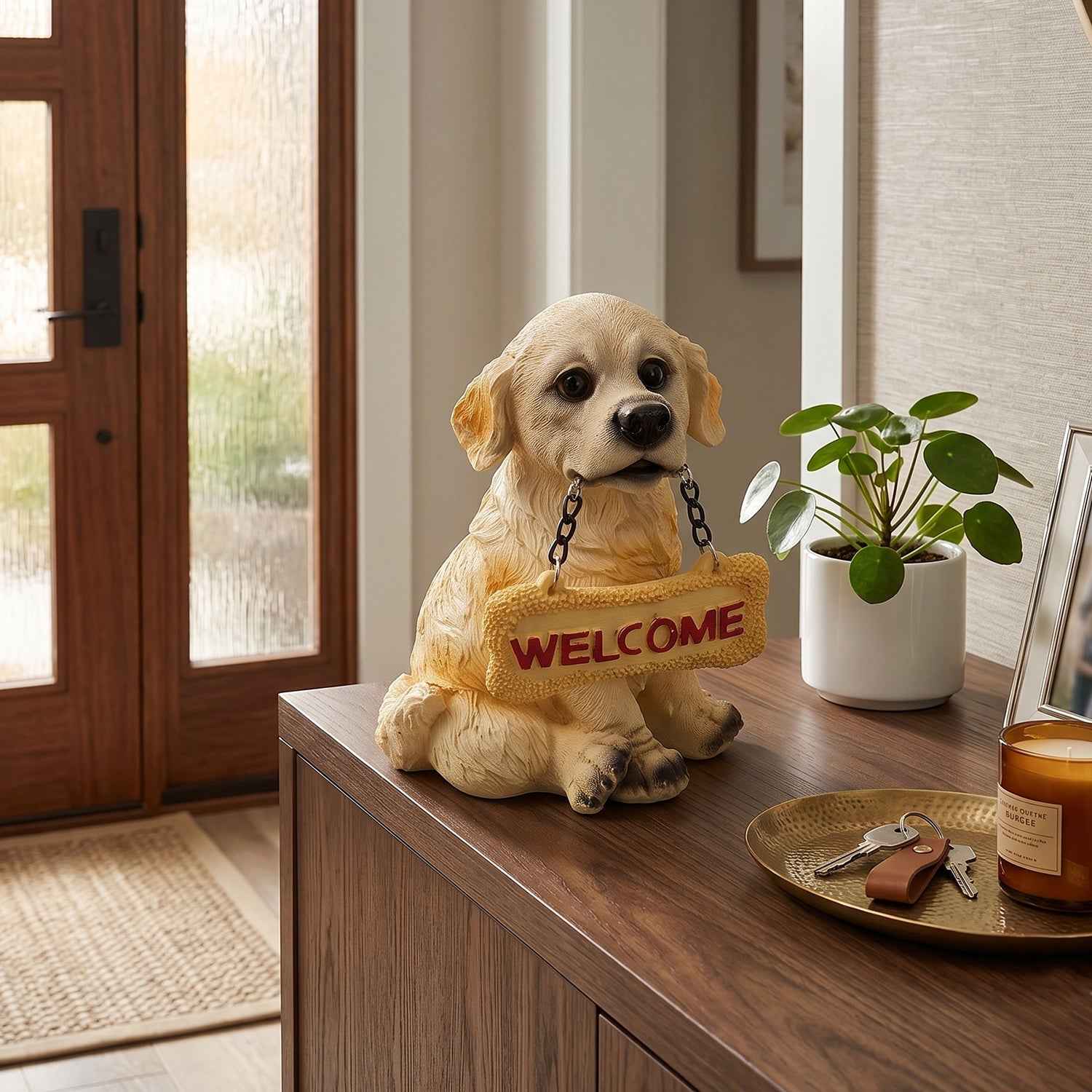Dog Welcome Figurine Ð Charmingly Hand-Painted Home Decor