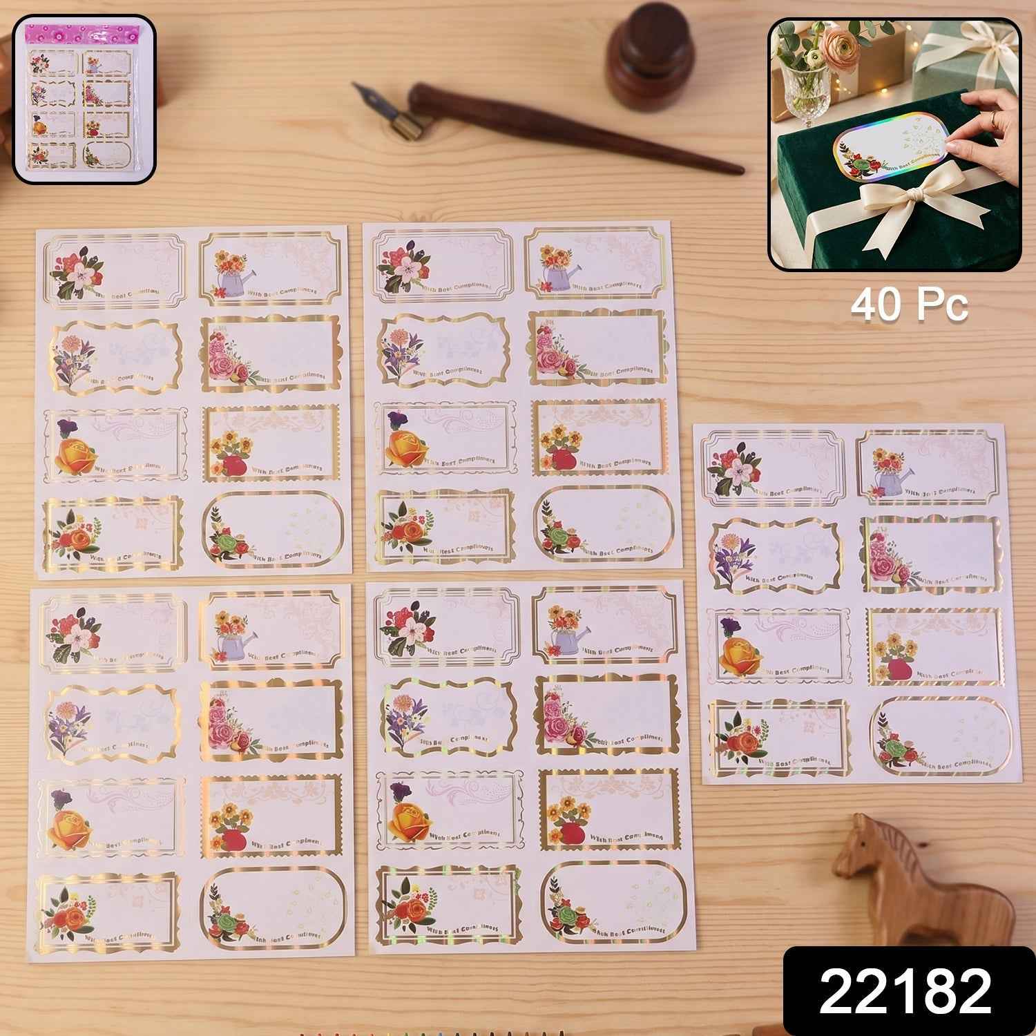 Gift Tag Stickers Ð Elegant Floral Gold Foil Labels for Gifting