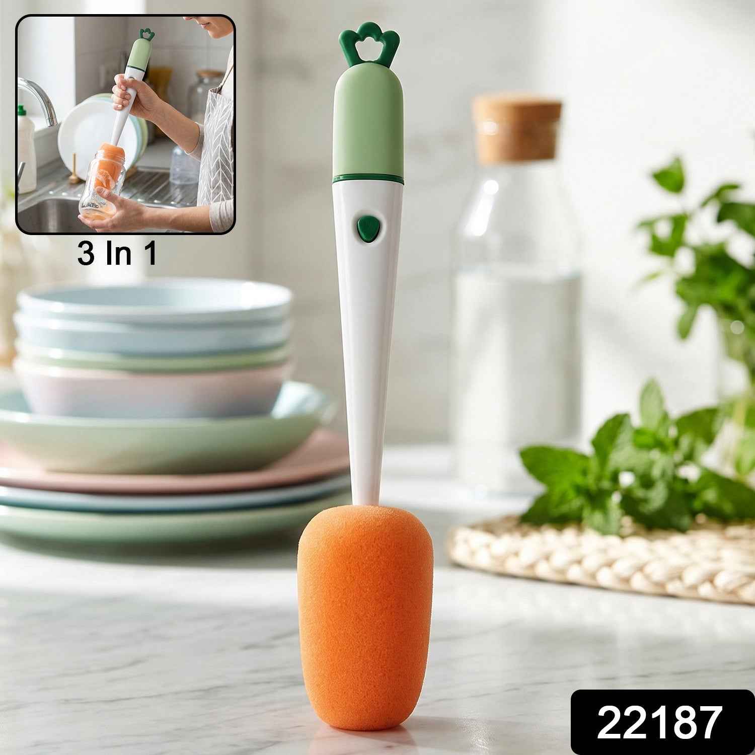 3 in 1 Carrot Bottle Cleaning Brush Ð Multipurpose Water Bottle Scrubber