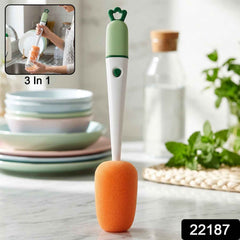 3 in 1 Carrot Bottle Cleaning Brush Ð Multipurpose Water Bottle Scrubber