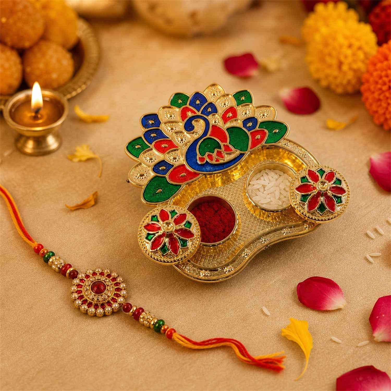 Peacock Shaped Kankavati Ð Traditional Puja Storage Box