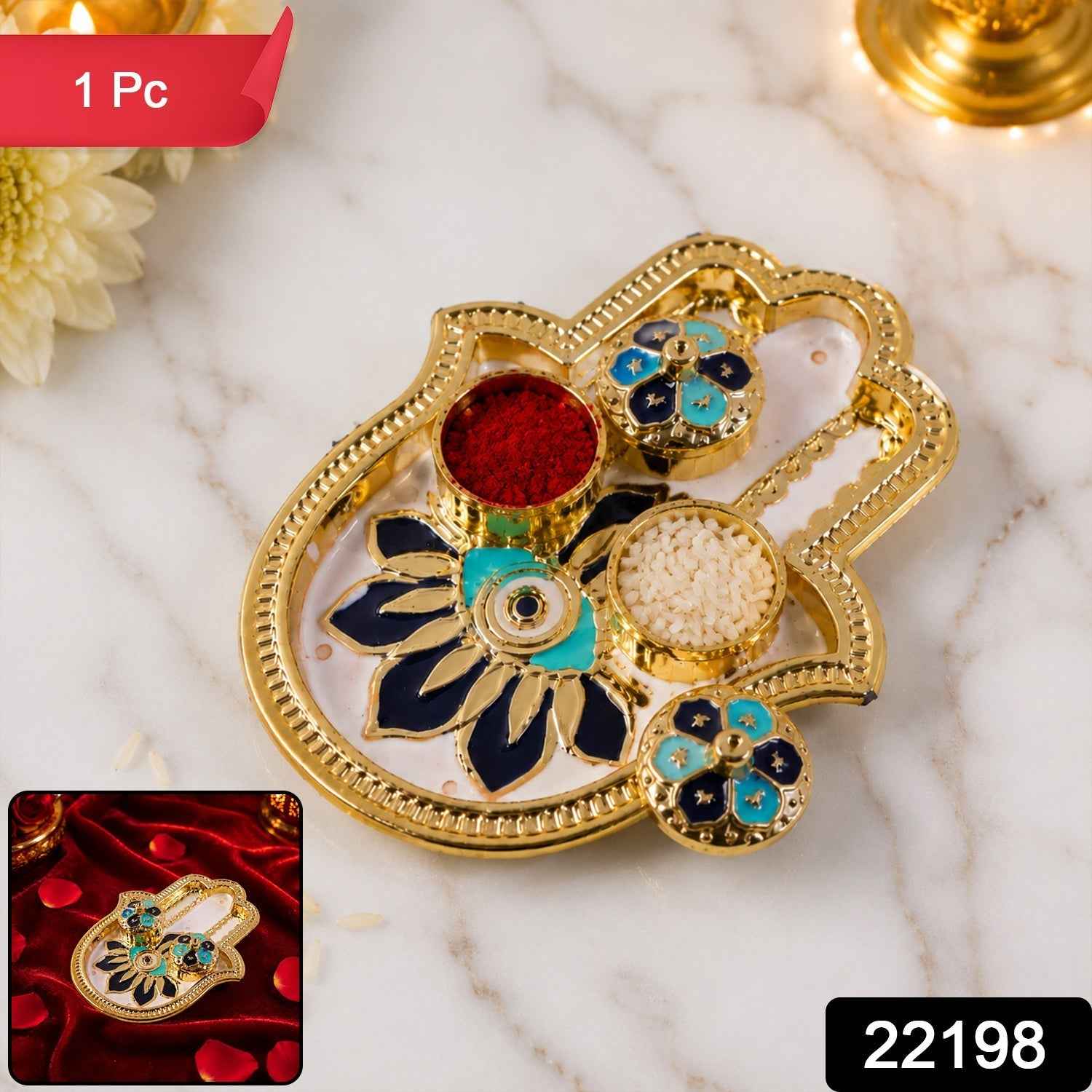 Hand Shaped Kankavati Ð Elegant Puja Storage with Enamel Work