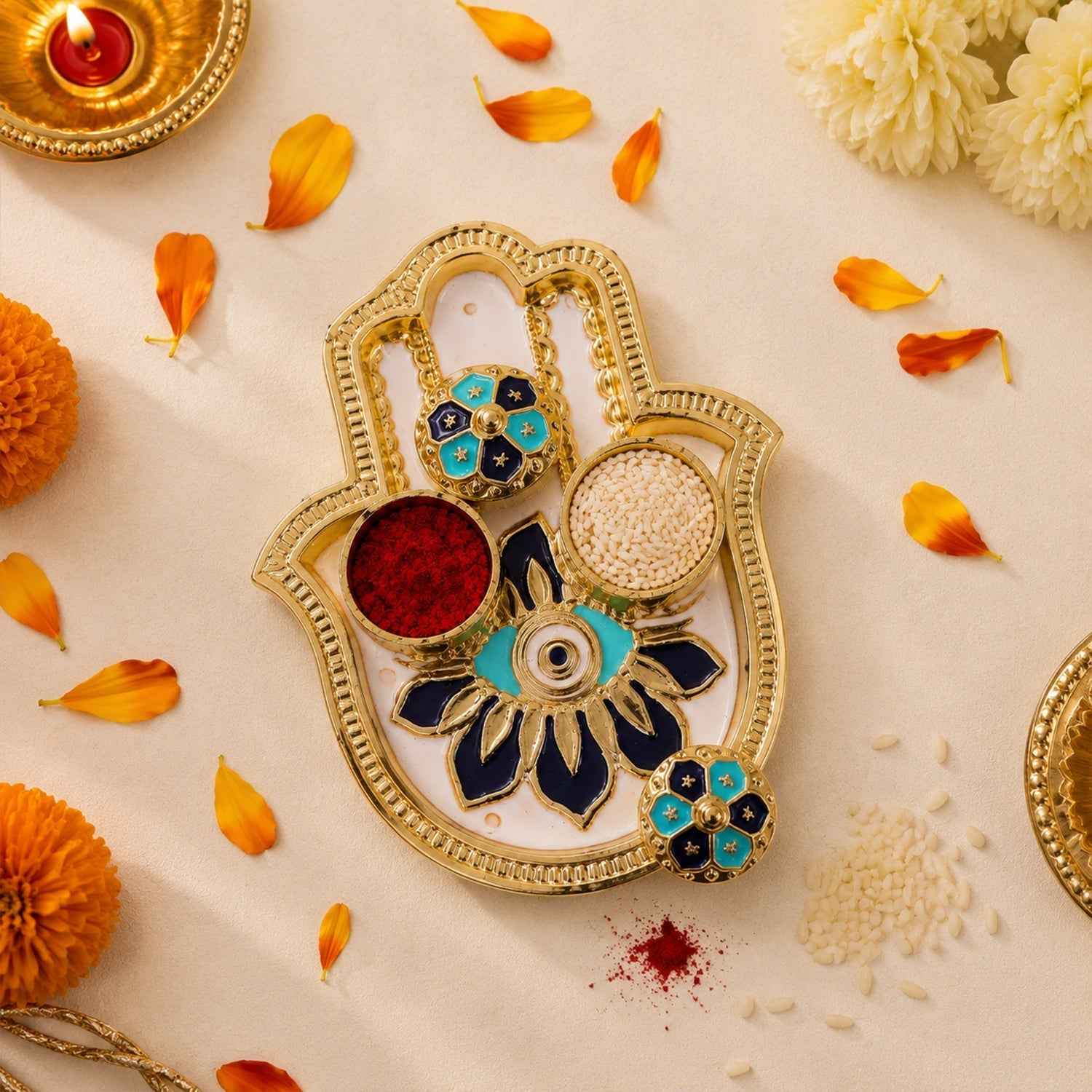 Hand Shaped Kankavati Ð Elegant Puja Storage with Enamel Work
