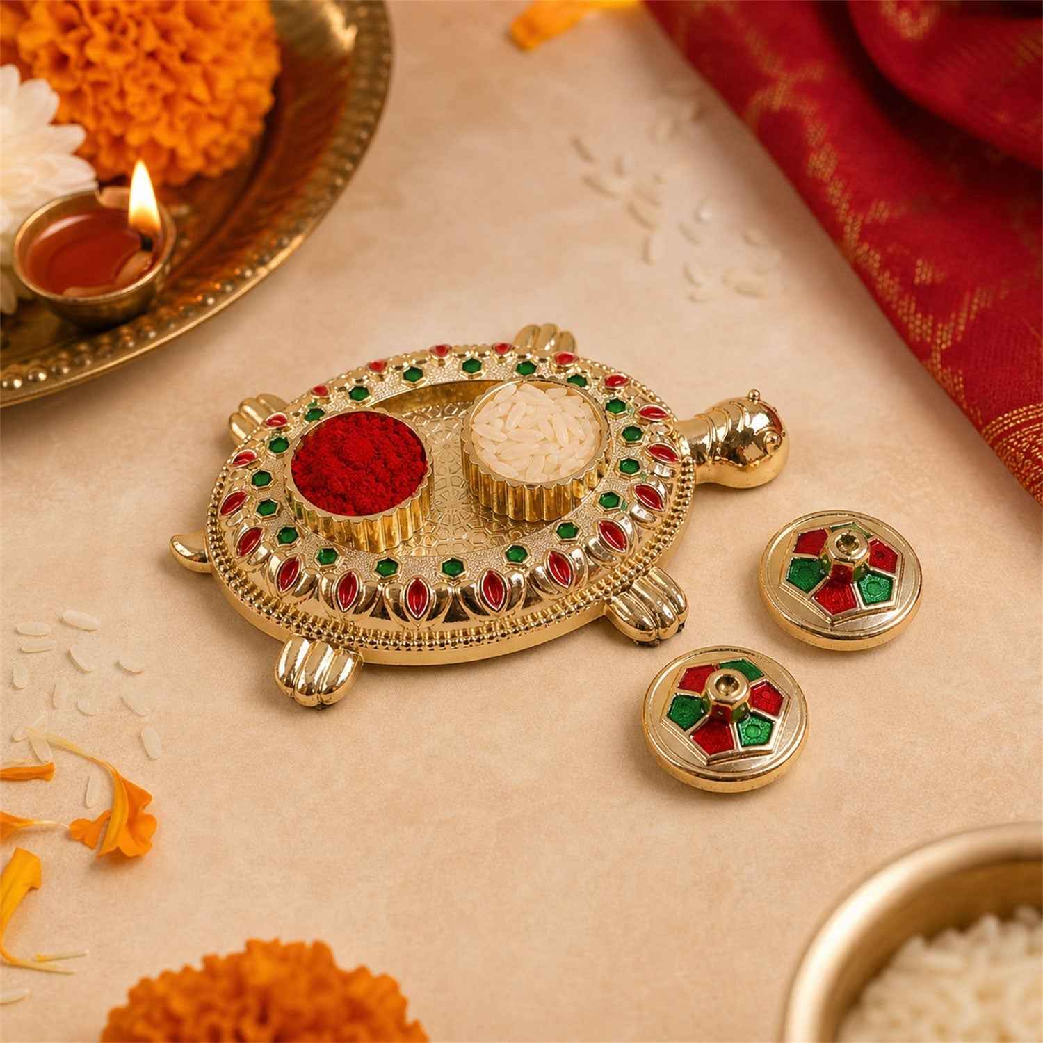 Kumkum Holder Ð Tortoise Shape for Puja & Rituals with Twin Compartments