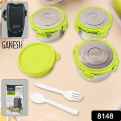 Top view of a Ganesh Stainless Steel Tiffin Lunch Box, showcasing its secure clip-lock mechanism.