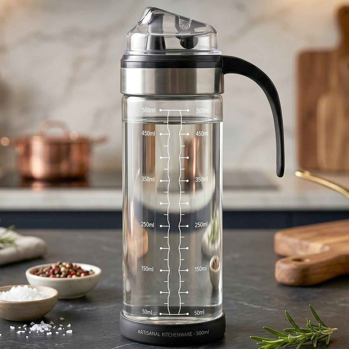 Glass Oil Dispenser Bottle Ð Leak-Proof, Auto Flip Lid & Handle