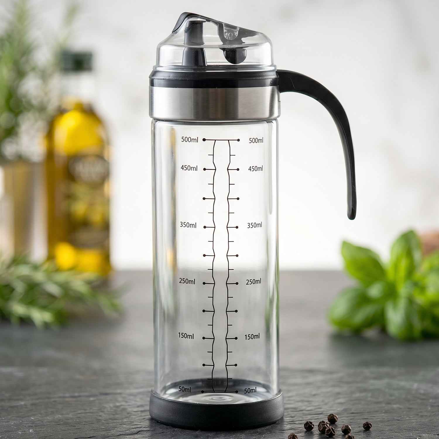 Glass Oil Dispenser Bottle Ð Leak-Proof, Auto Flip Lid & Handle