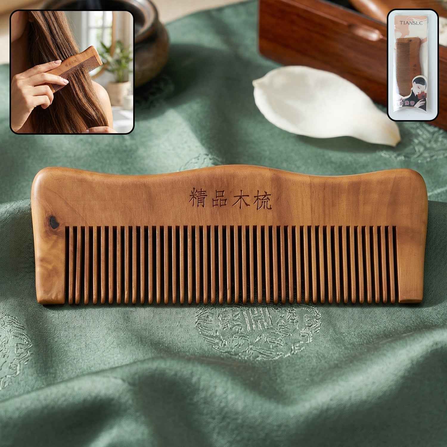 Natural Wooden Hair Comb Ð Anti Static for Silky, Tangle-Free Hair