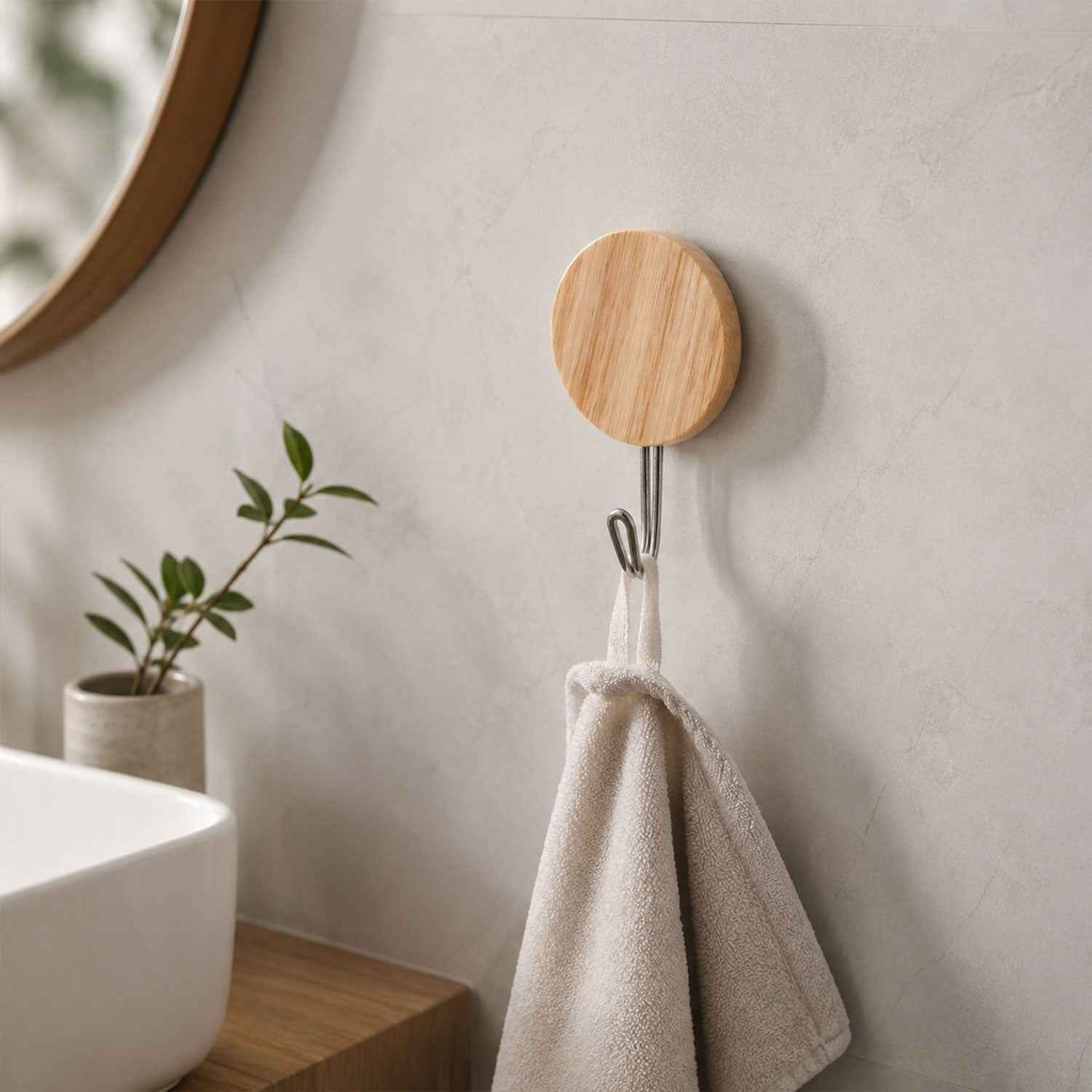 Self-Adhesive Wall Hooks Ð No Drill, Stylish Wooden Finish