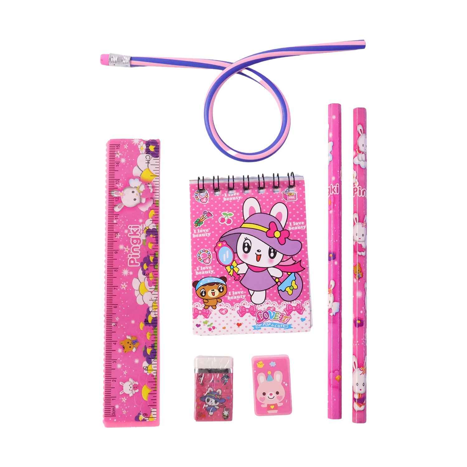 Kids Stationery Set Ð 7-in-1 Cute Pink Gift Pack for Girls